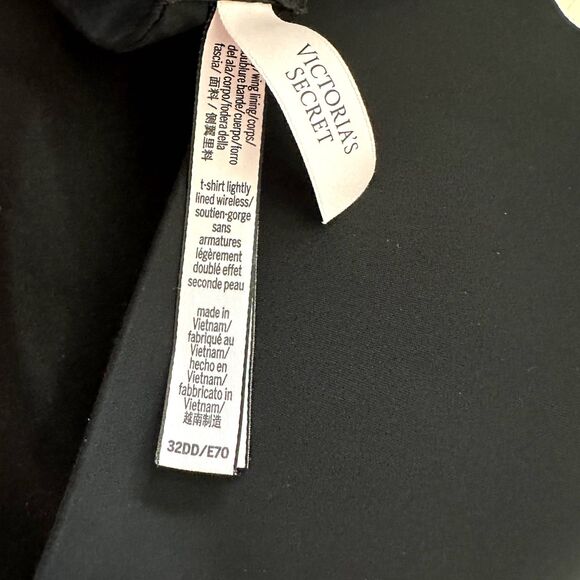 Victoria's Secret Black Lightly Lined Wireless Bra 32DD E70 Logo Strap Comfort - Picture 4 of 4